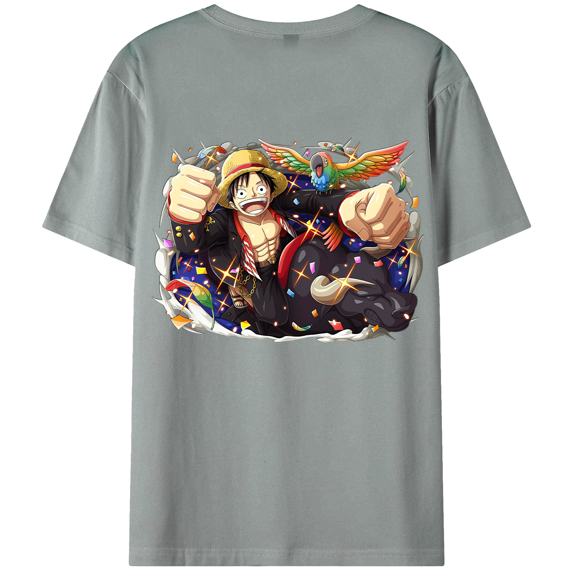 ワンピース モンキー・D・ルフィ ONE PIECE Monkey D. Luffy 綿100％ メンズ半袖Tシャツ（バックプリント） 通気性